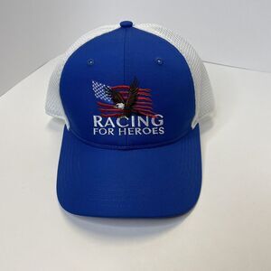 Embroidered Racing For Heros Blue Baseball Cap Hat USA Flag‎